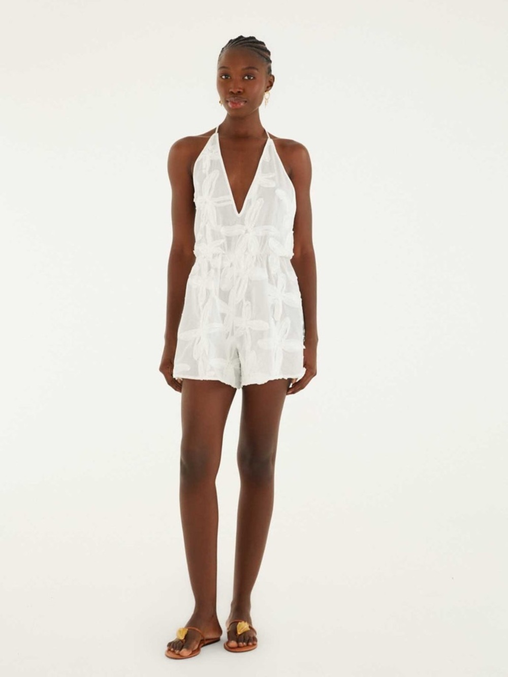 FARM Rio White Embroidered Coast Stars Tie-Neck Swimwear Romper Size M - Picture 6 of 12
